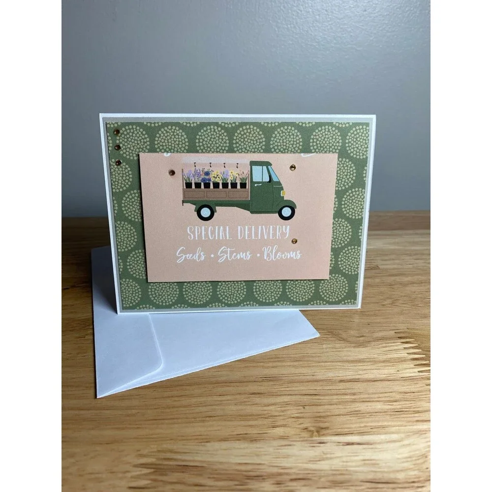 Handmade Spring Greeting Card A2 Floral Card Blank Inside w/ Envelope